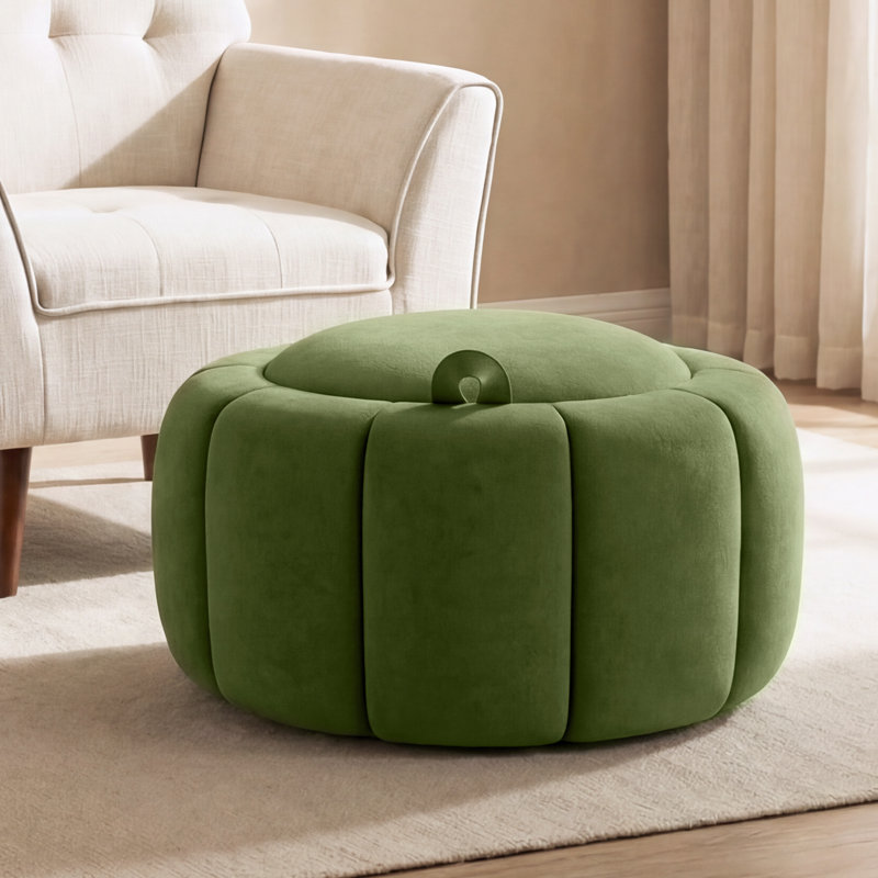 Repose-pieds rond avec rangement 27,5 po,  Velours - vert
