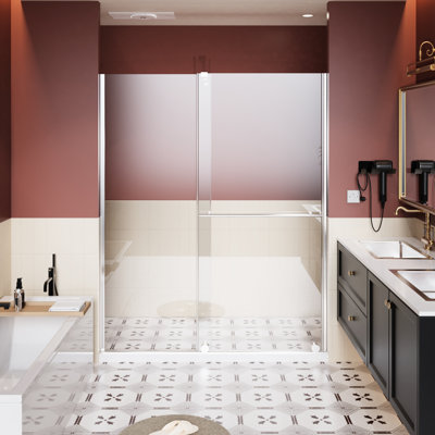30 - 60 In.W Adjustable Glass Shower Screen Transforming To Sliding Door, 1/4 Inch Thick Tempered Glass, Finish, Aluminum Alloy Frame X 72 In.H Door With Handle And Supporting Strut, Shatter