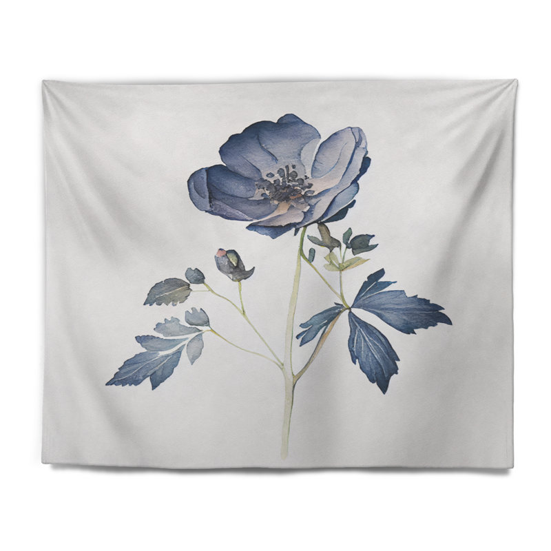 Dark Indigo Flower In Retro Colors VI Polyester Tapestry, 32" H x 39" W