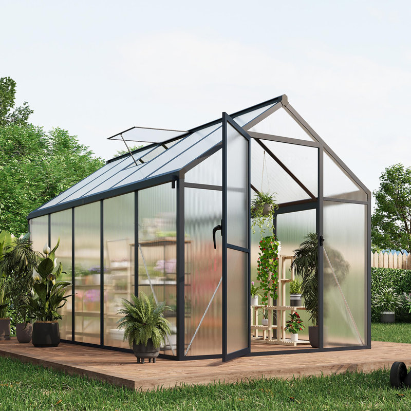 Outdoor Greenhouse Kit with Aluminum Frame, Polycarbonate Panels, Adjustable Roof Vent, Lockable Door, Spacious Gardening Greenhouse
