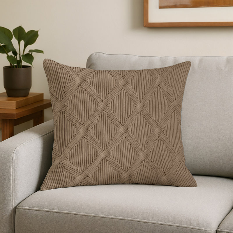 Coussin décoratif intérieur et extérieur beige Trellis, Treillis gris 247, Carré Carré 18 po