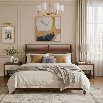 Solid Wood Bed Frame with Headboard
