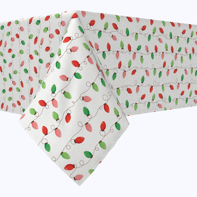 Rectangular Tablecloth, 100% Cotton, Red & Green Holiday Lights Stripe, 84" x 52"