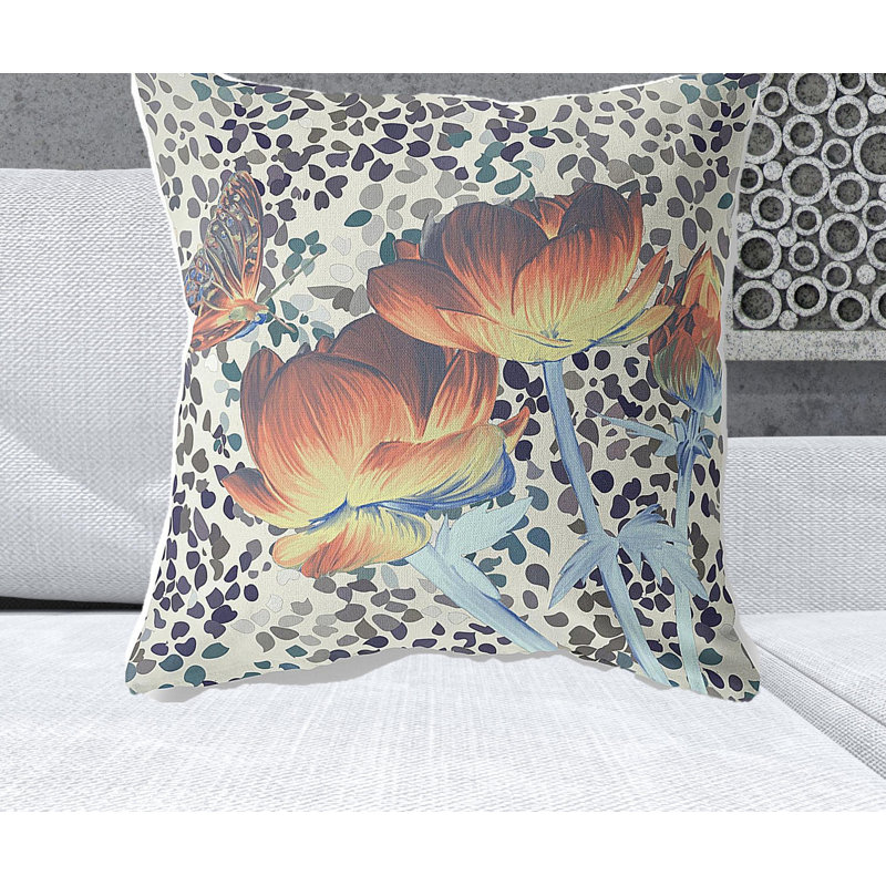 Coussin décoratif intérieur floral 26 "X 26" Indigo, Floral orange
