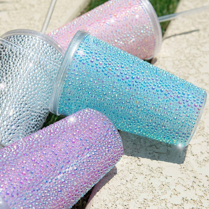 Verre large Strass, Rose irisé