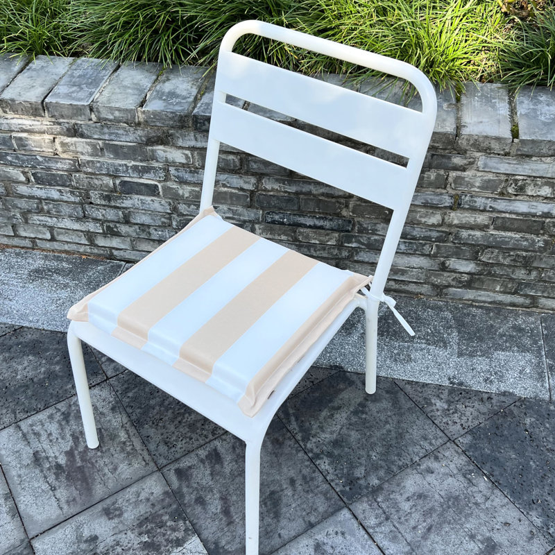 4Pcs Outdoor Chair Cushions, 15"X15", Khaki White Striped, Zipper, Ties For Secure Fit, Machine Washable Covers Gardens, Patios 15"X15" Patio Pad Replacements, 4Pcs, Soft Fabric With Sponge Filler &