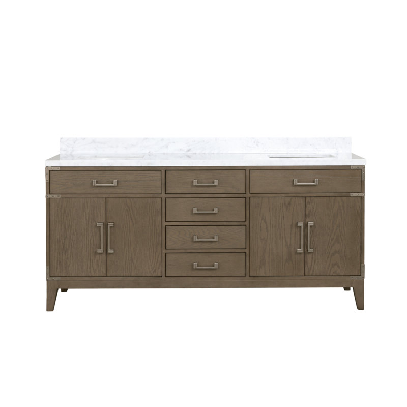 Grey Oak Double Bath Vanity 72 In. W X 22 In. D, With Carrara Marble Top, Gray