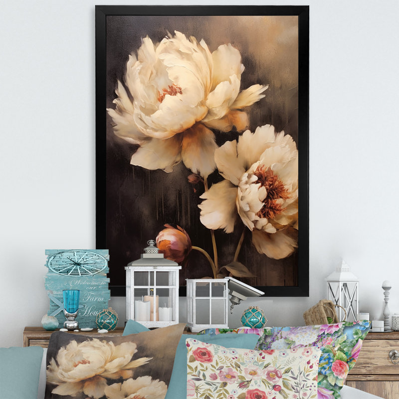 Pivoines botaniques rétro dévoilées III, H 40 po x l 30 po x P 1,5 po, Cadre photo noir