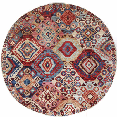 High-Quality Hand-Knotted Red And Navy Area Rug