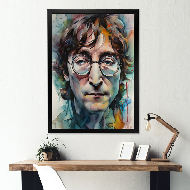 Lennon Illustration - célébrité, reproduction sur toile, Cadre photo noir, H 20 po x l 12 po