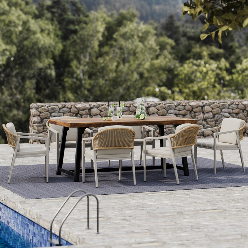 Ensemble repas d'extérieur 7 pièces Myda, Brun
