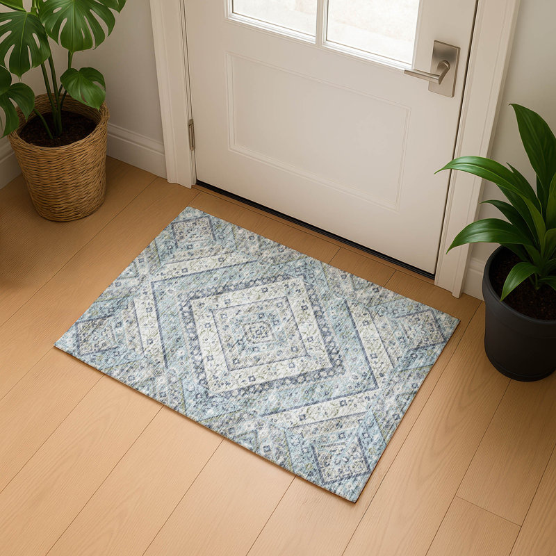 Premium Machine Washable Mayfield AMF2195 geometric Rug, 1'8" x 2'6", Sky