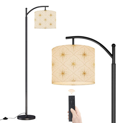 Lampe sur pied à arc avec abat-jour réglable Golden Starburst Crème délicate à pois détails Lampe sur pied 3 températures de couleur à intensité variable avec poteau pour l'interrupteur de la chambre à coucher