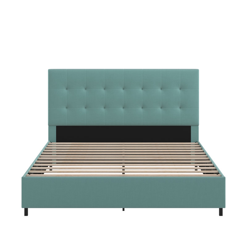 Grand lit plateforme tapissier Kaern, Bleu
