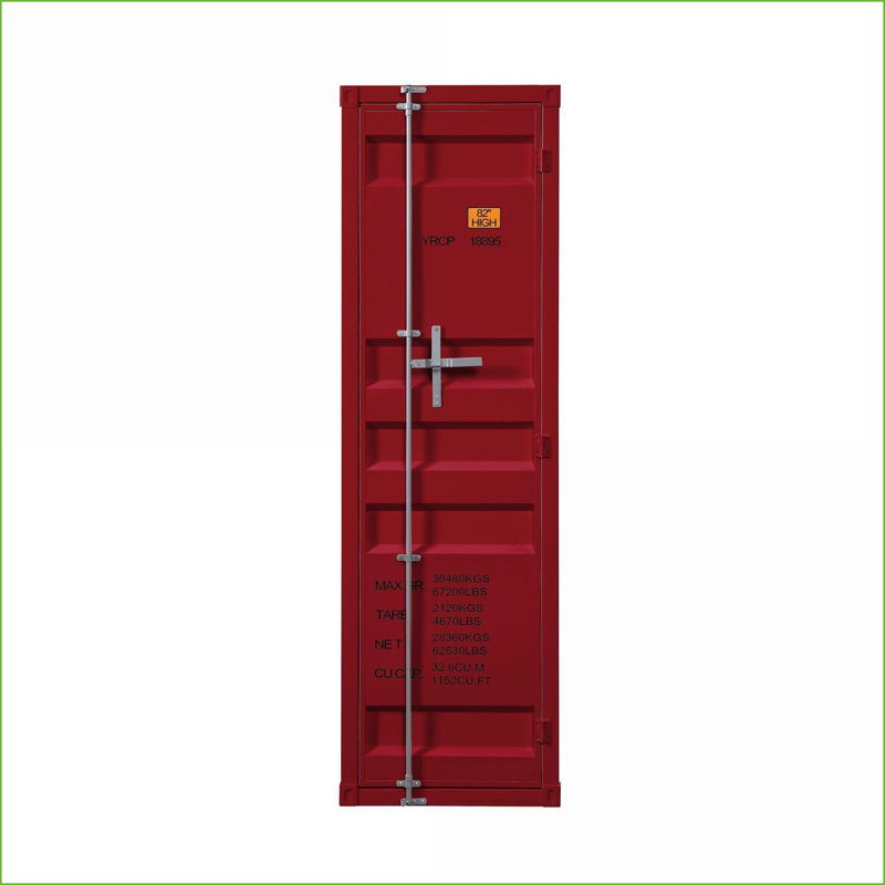 Commodes et armoires | Garde-robe industrielle en fer rouge à 1 porte avec barre de suspension et amp; Tablette | Rouge | Fer