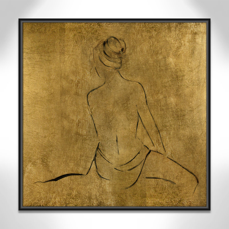 «Maia Golden Bather II» par Sally Swatland - reproduction d'art, H 31,5 po x l 31,5 po x P 2 po, Toile avec cadre noir