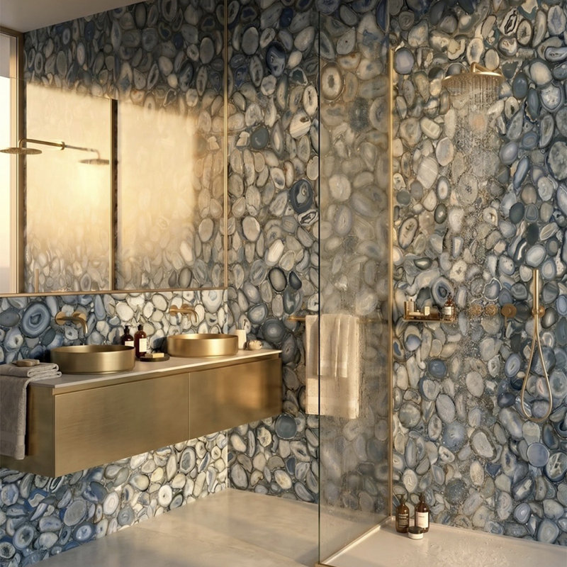 Carreau de porcelaine poli 24 po x 48 po Geode, Polished Blue