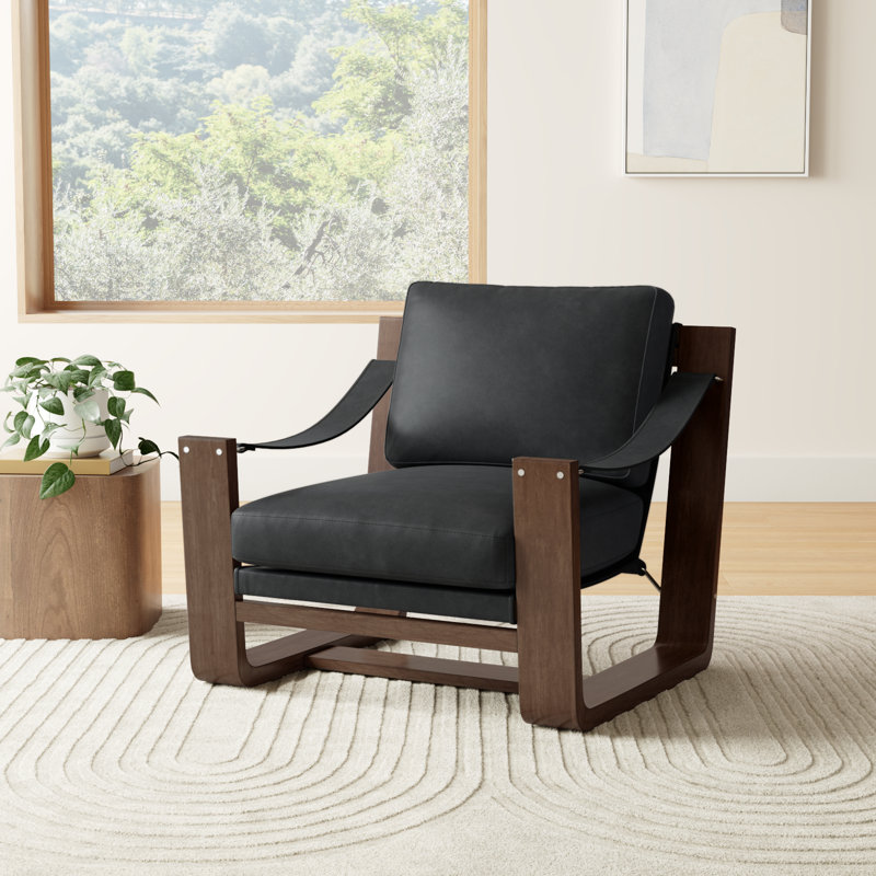 Arista Upholstered Armchair, Carson Black Genuine Leather
