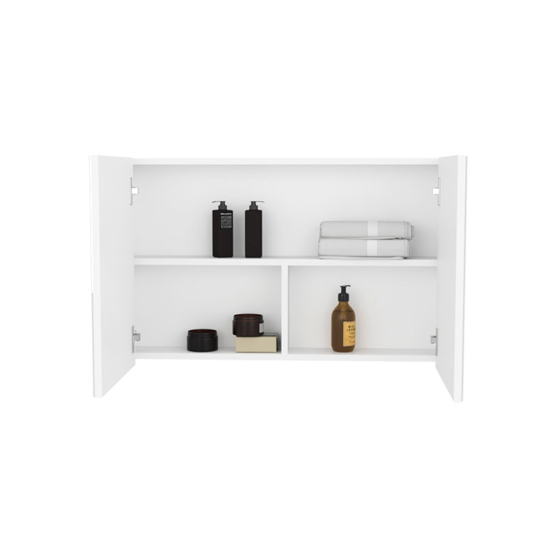 Armoire de rangement à double porte avec miroir pour salle de bain et cuisine, H 19,7 po x l 31,5 po, 3 tablettes, blanc, armoire de rangement pour miroir de salle de bain et de cuisine simple et facile à installer, 31,5 po, tablettes à l'intérieur, facile à assembler
