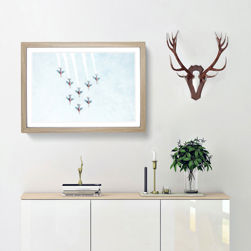 Plane Aerobatics - Framed Print, 33cm H x 45cm W x 2cm D, Oak Framed