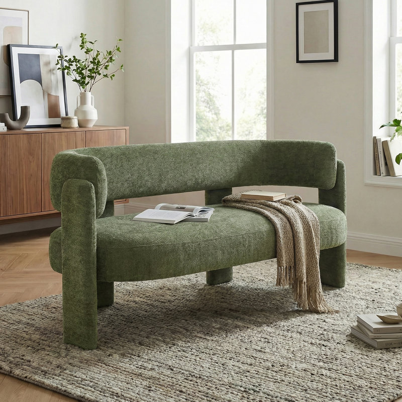 Upholstered Barrel Backrest Loveseat Sofa, Green