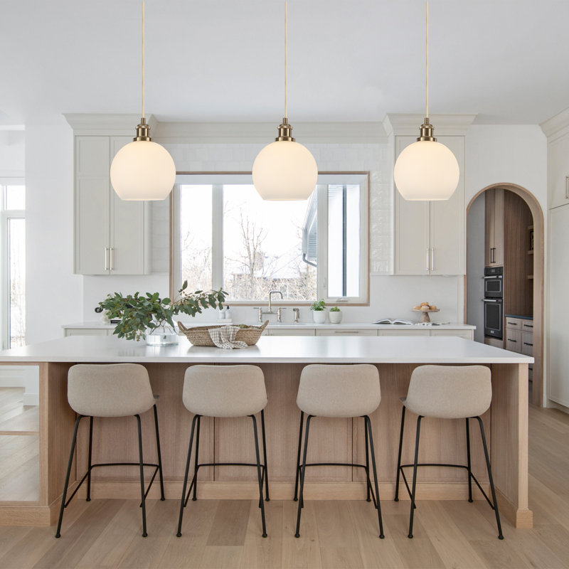 1 - Light Modern Plug In Pendant Light Fixture, Classic Chandelier With Milky White Glass Shade And Dimmable Switch