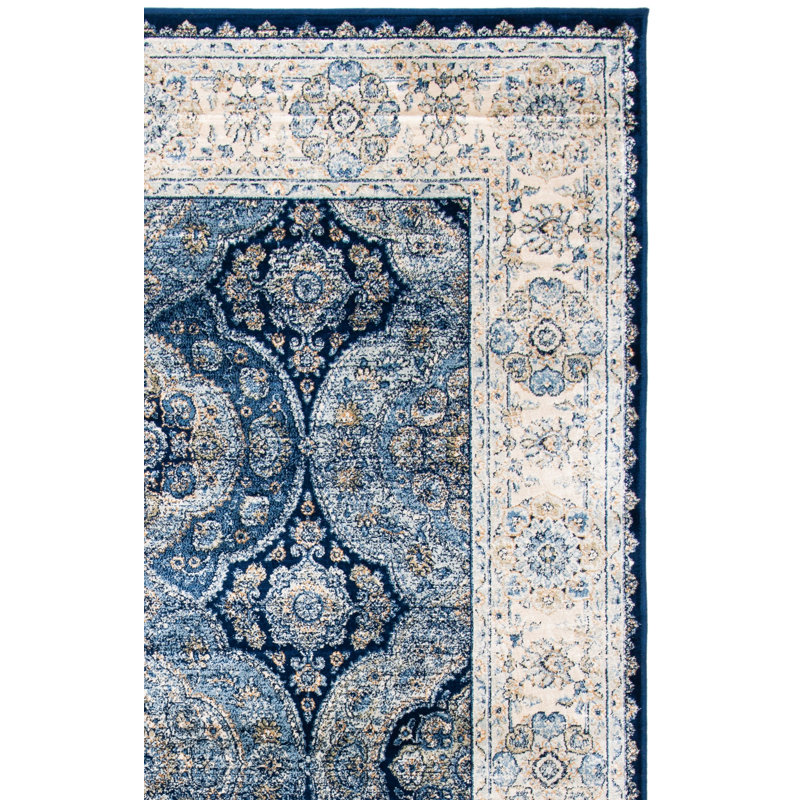 Tapis oriental en viscose bleu marine / ivoire Persian Garden, Rectangle 6 pi 7 po x 9 pi 6 po