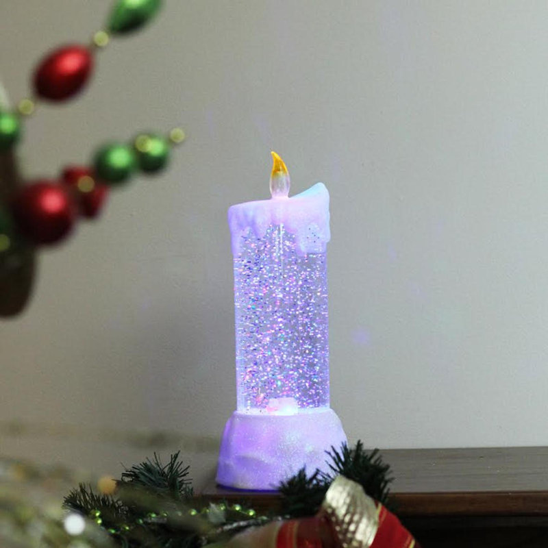 9.5" LED Lighted Dripping White Swirling Glitter Candle Christmas Decoration