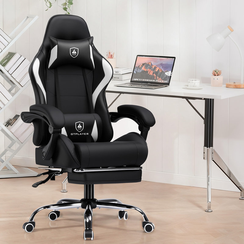 Metro Lane Adjustable Faux Leather Swiveling PC & Racing Game Chair in Black