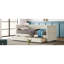 Lit de jour beige simple en velours côtelé avec tiroirs pratiques et lattes de bois stables - tissu de chambre à coucher, deux tiroirs, moderne et fonctionnel