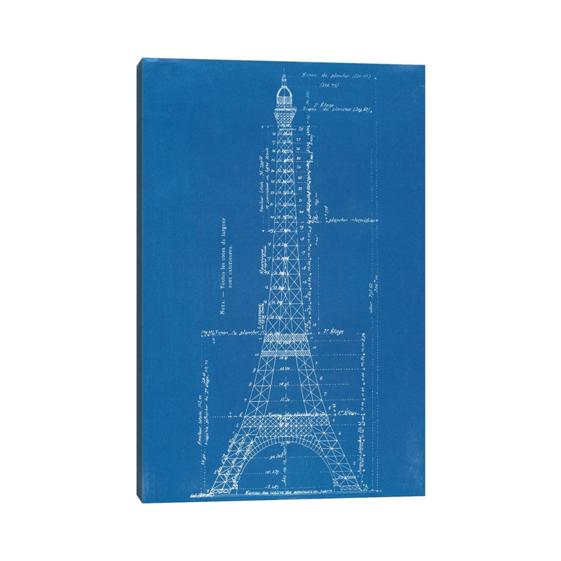 Eiffel Tower Blueprint - Wrapped Canvas Print, 20.32 cm H x 30.48 cm W