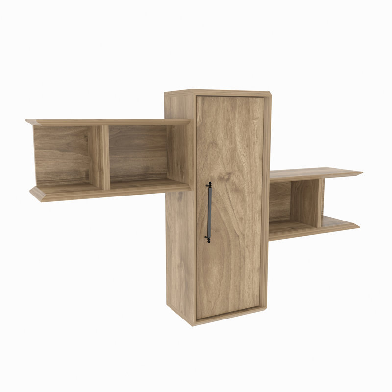 Olida Modern Wallshelf with a Cabinet, Walnut