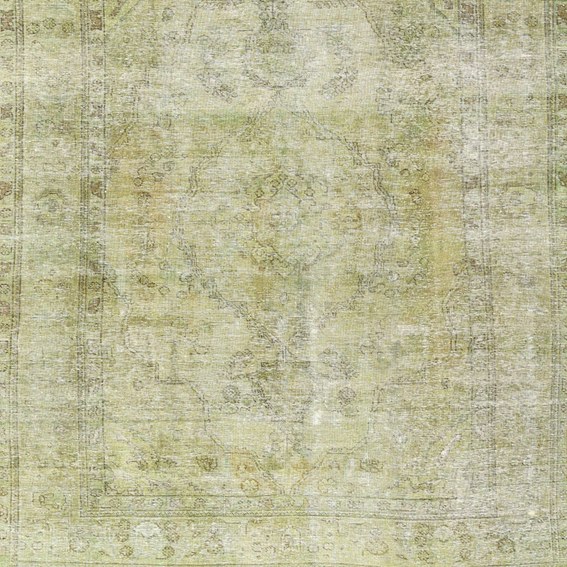 Vert palmier oriental/beige Tapis décoratif, Carré 8 pi