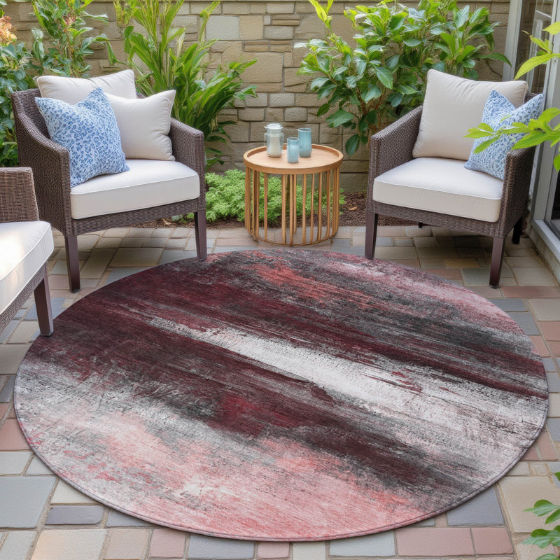 Machine Washable Indoor/Outdoor Xhevrie Merlot Rug, Round 8'