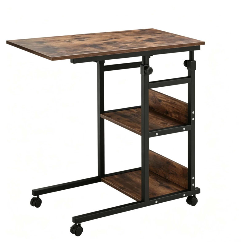 Versatile C-Shaped Adjustable Height Side Table with Smooth-Rolling Casters for Multiple Uses and Enhanced Mobility