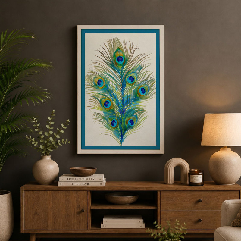 Peacock Feather Study Botanical - Wrapped Canvas, 24x16 - 61.0 x 40.6 cm, White Border