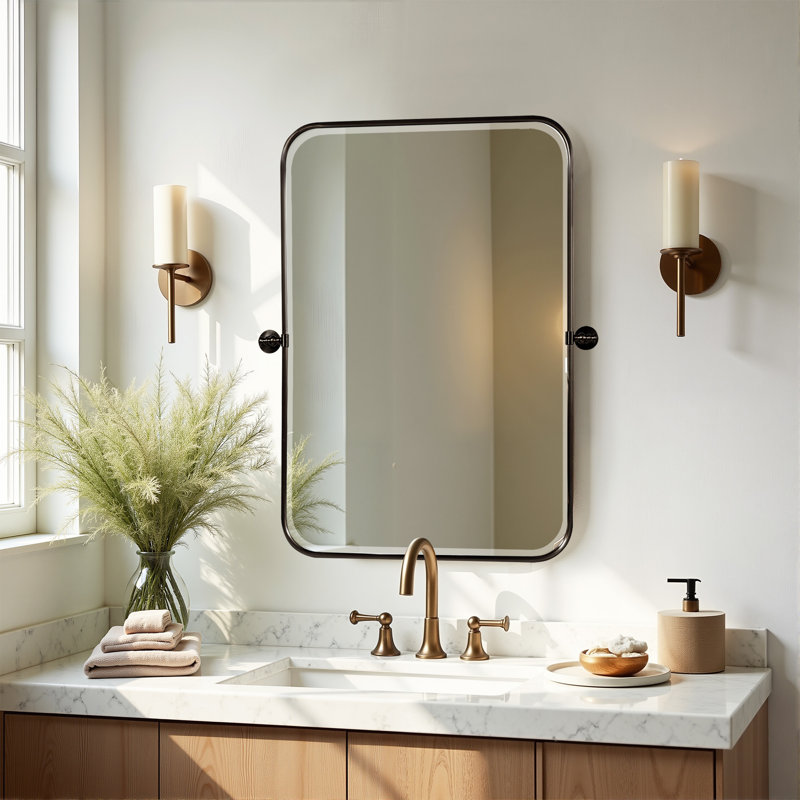 Orton Metal Wall Mirror with Adjustable Tilted Frame, Black, 36" x 24"