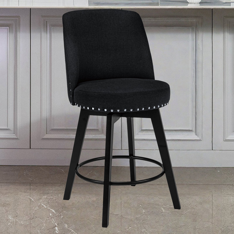 Grenora Swivel Upholstered Counter Stool, Charcoal Gray, Counter Stool (26” Seat Height)