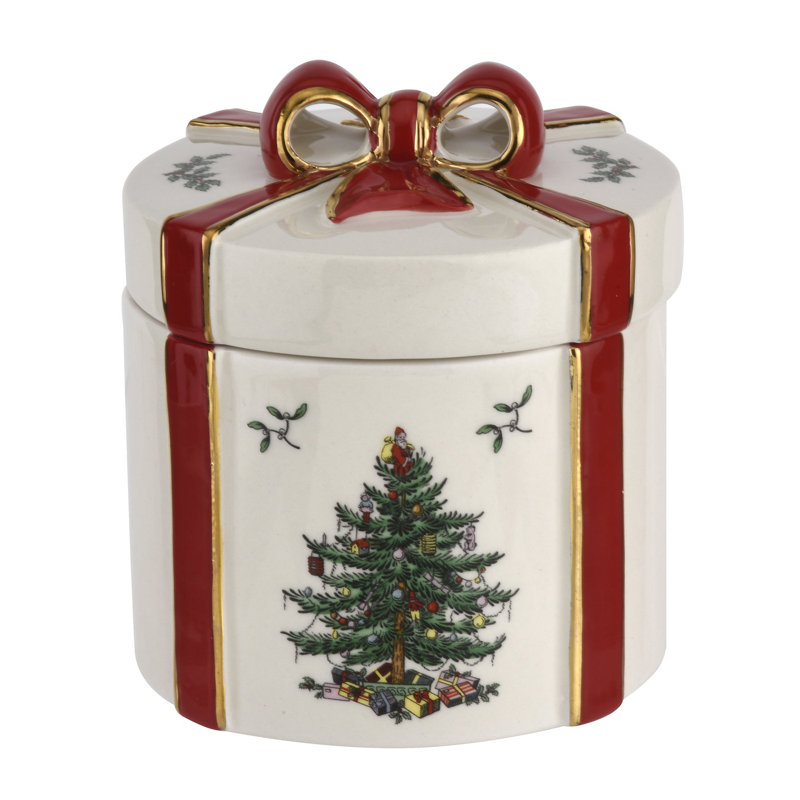 Christmas Tree Lidded Gift Box Present, 5.25" H x 5" W x 4.5" D, Red