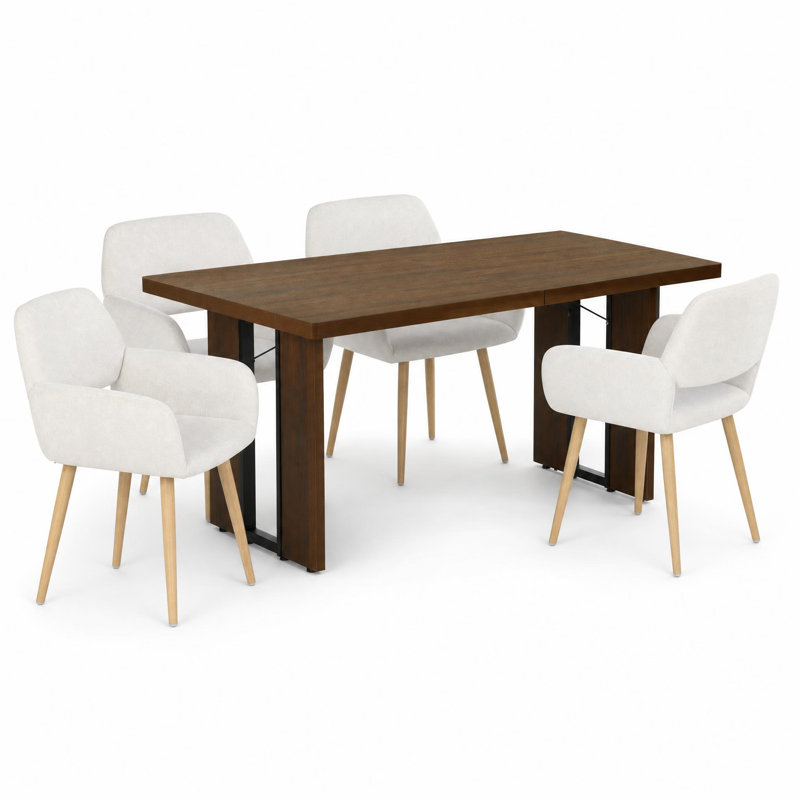 5-Piece Rectangular Wood-Look Dining Table Set With 4 Upholstered Dining Chairs