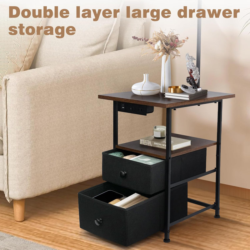 Floor Lamp With Table & 2 Drawers End Table With 3 Colour Temperature Reading Light Side Table Lamp With USB & Type C & AC Charging Port