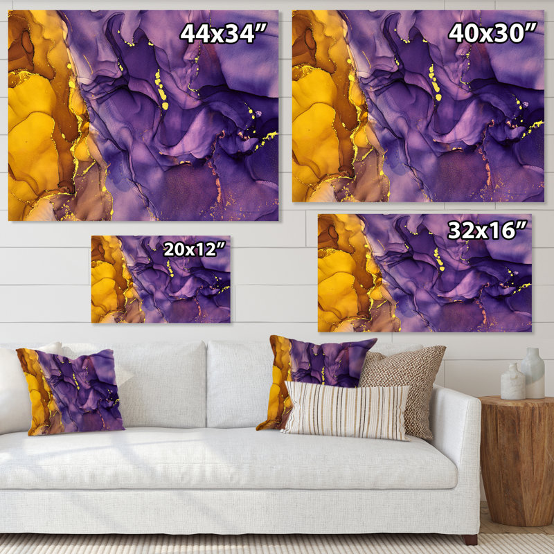«Mauve et brun», reproduction d'art sur toile abstraite de luxe, H 16 po x l 32 po, Toile tendue
