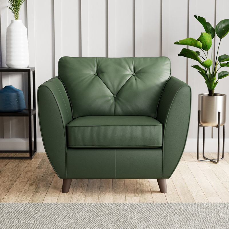 Marylin Leather Armchair, Dark Wood, Hunter Green