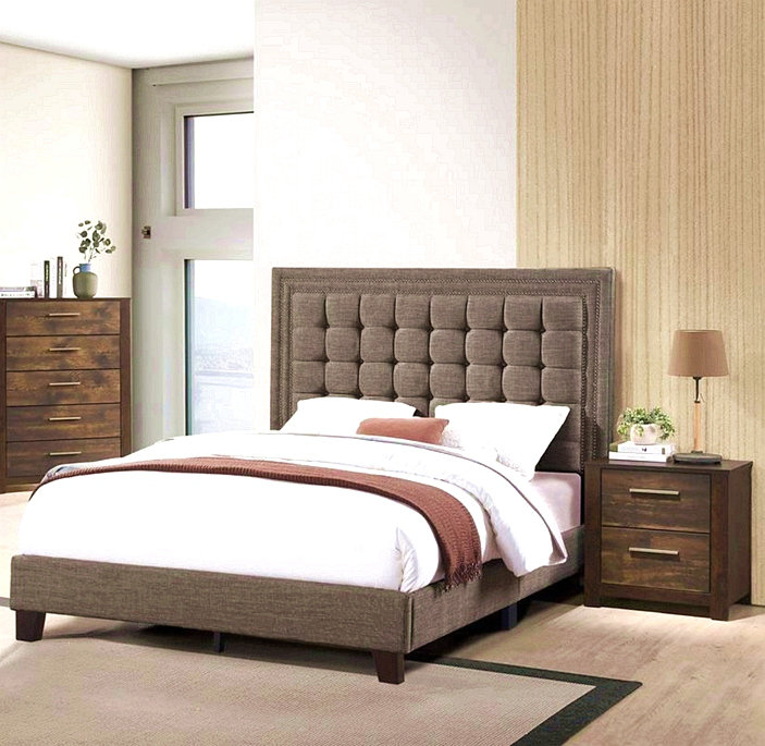 Mobilier de chambre à coucher élégant capitonné 1pc, Grand lit