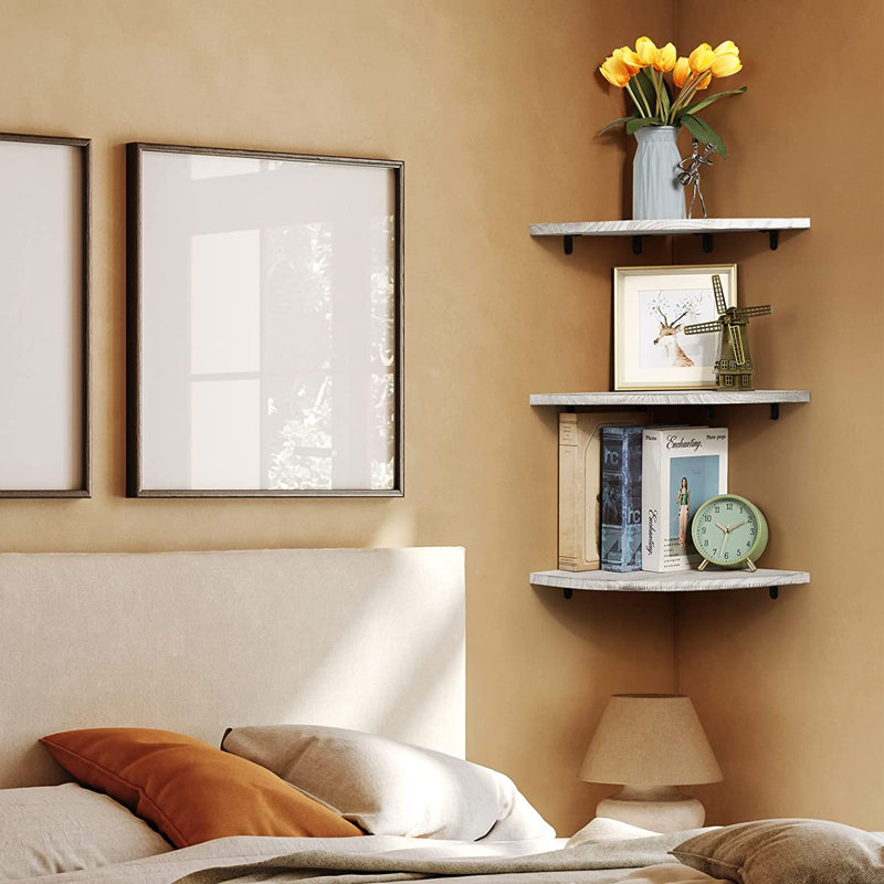 Hecket 3 Piece Corner Floating Shelf, 0.59" H x 11.81" W x 11.81" D, White