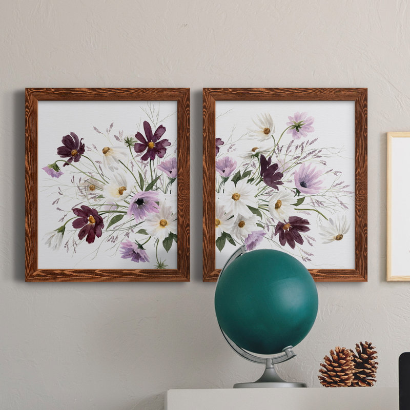 Améthyste Bouquet I - Ensemble de 2 peintures sur toile encadrées, H 24 po x l 36 po x P 1,5 po, Brun