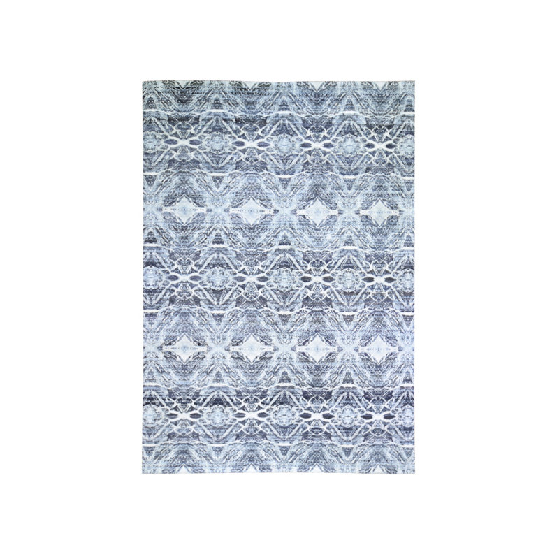 Tapis oriental rectangulaire noir en soie noué à la main 8 pi 8 po x 12 pi 1 po - MOA10259722