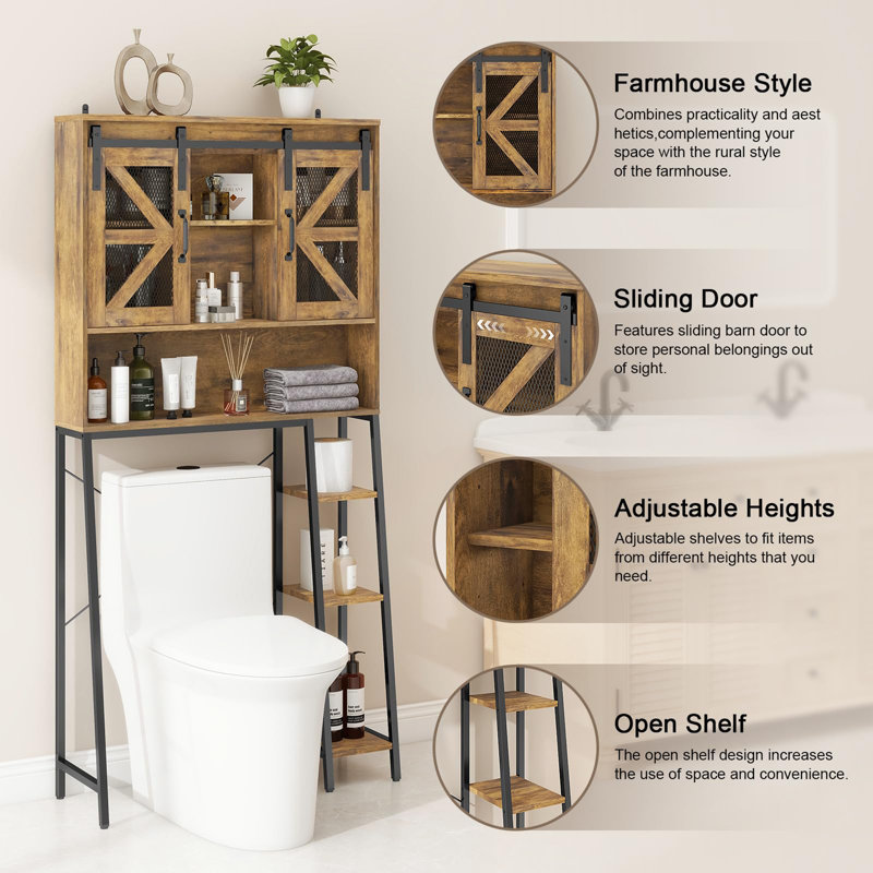 Brown Adjustable Farmhouse Over-the-Toilet Storage Cabinet