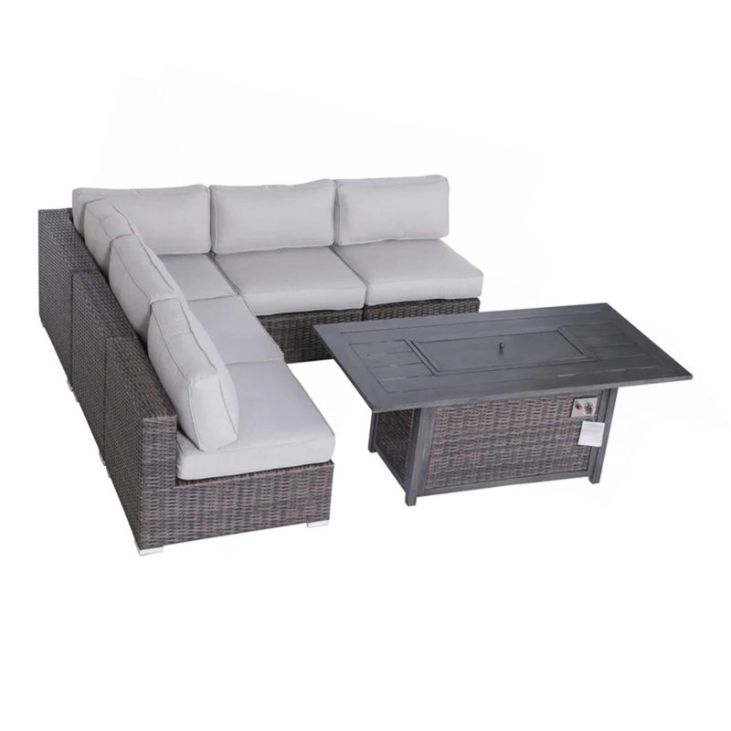 Ensemble de canapé modulaire en rotin 6 pièces avec coussins entièrement assemblé