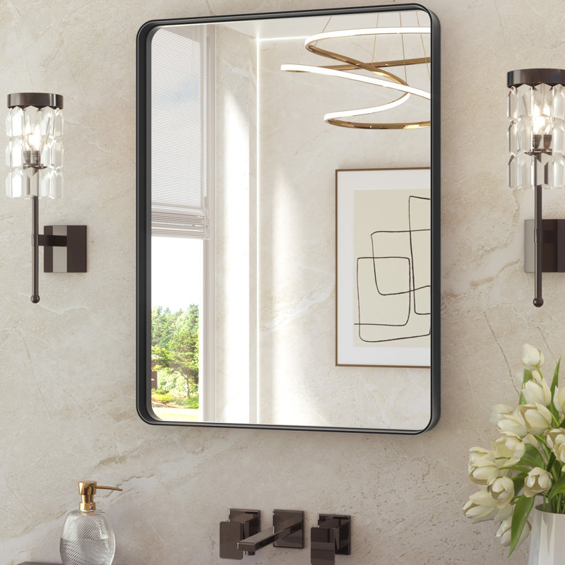 Bathroom Mirror with Tempered Glass and Aluminum Frame, 24" x 32", Rectangle, Matte Black